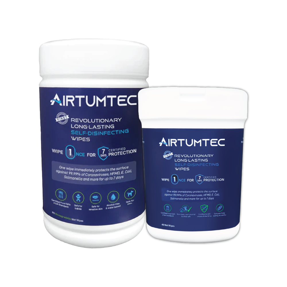 AirTumTec Long-Lasting Self Disinfecting Wipes Set (Tub & Handy Pack)