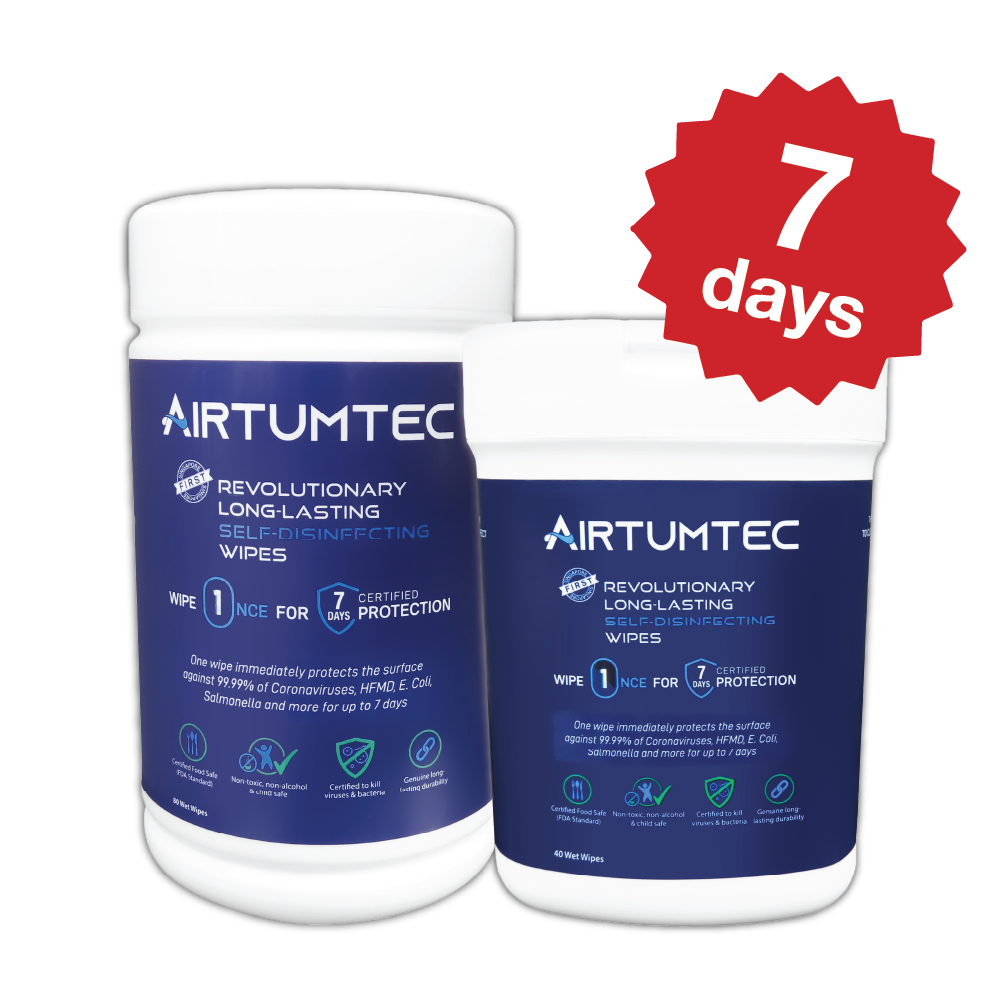 AirTumTec Long-Lasting Self Disinfecting Wipes Set (Tub & Handy Pack)